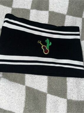 Black Tube Top with White Stripes and Guitar Cactus Patch